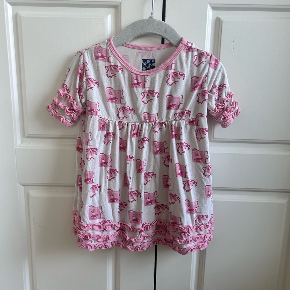 Girls Kickee Pants Pink & White Ruffle Tee Top or Dress